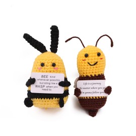 caiyjhao 2PCS Crochet Funny Bees, Inspirational Crochet Bees, with Emotional Support Cards,Home Officedecorated with Lovely Yellow Bee Crochet Plush, Friends' Birthday Gifts, Thanksgiving,Christmas