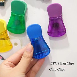 12PCS Bag Clips Chip Clips, Multicolor Fridge Magnet Clips Food Sealing Clips Magnetic Clips Food Chip Snack Bag Sealing Clips for Food Packages Storage