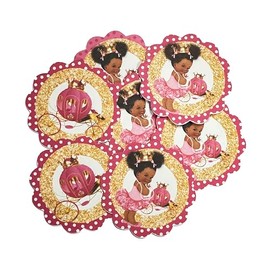 Princess Birthday Favor Tags, African American Princess Favor Tags, Pink Princess with Gold Crown Tag