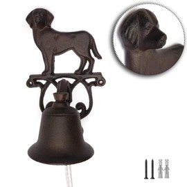 Cast Iron Decorative Doorbell Courtyard European Style Bell Hand Bell,Manually Shaking Hanging Doorbell Indoor Outdoor Wall Mounted Dinner Bell Garden,Rust Brown,with Screws (Dog)