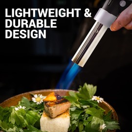 Jo Chef Pro Butane Torch Lighter, Cooking Torch - Refillable Adjustable Flame Lighter with Safety Lock for BBQ, Baking, Brulee Creme, DIY, Crafts and Soldering, 3 Butane Canister Included