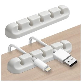 2 Packs Cable Clips, Cable Organizers for Cords, Cable Holder,Cord Organizer, Cord Holder for Desk,Car,Home and Office (5 Slots)，White