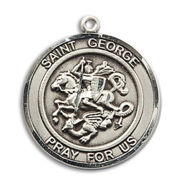 bliss Sterling Silver St Saint George Medal Pendant Necklace 1 x7/8"-24'' Chain w/ Box