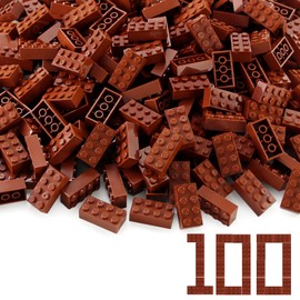 Feleph 100pcs 2x4 Bricks Reddish Brown Pieces Reddish Brown Parts Building kit Creative Play Set Classic Blocks Toy Compatible with 3001 Major Brands