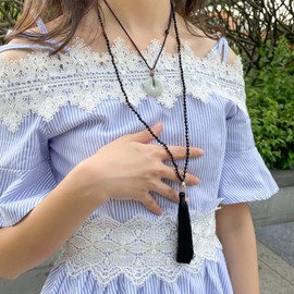 C.Quan Chi Exquisite Multicoloured Pearl Necklace Buddha Pendant Necklace with Long Tassels Bohemian Women's Crystal Necklace, Crystal, Crystal