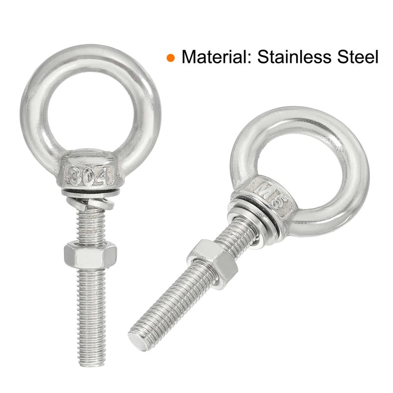sourcing map M5 3/16"x1.18" Stainless Steel Eye Bolts Threaded Screw