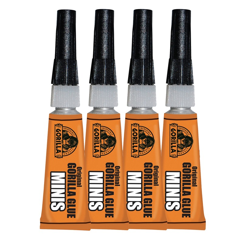 Gorilla Minis, Original Waterproof Polyurethane Glue, Four 3 gram Tubes,