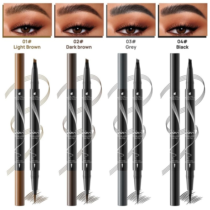 Waterproof Dual-Ended Brow Pencil with 4-Prong Comb & Microblade Tip