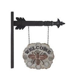 K&K Interiors Honeycomb Welcome Sign with Bee Arrow Replacement, 10-inch Width, Grey, Resin