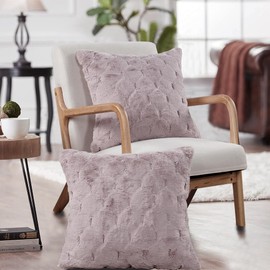 BYTIDE Plush Soft Jacquard Faux Rabbit Fur Throw Pillow Covers Set, 20 x 20 Inches Pack of 2, Furry Fuzzy Decorative Square Cushion Case Pillowcase for Couch Bed Car Bedroom Living Room, Pink