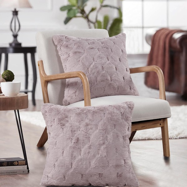 BYTIDE Plush Soft Jacquard Faux Rabbit Fur Throw Pillow Covers
