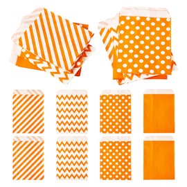 Boutigem 40Pcs Orange Paper Treat Bags Polka Dot Wave Stripe Pattern Flat Paper Bags Goodie Candy Bags Party Favor Cookie Buffet Bags Small Gift Bags for Festival Birthday Party Wedding Supplies