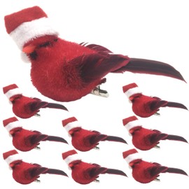 BANBERRY DESIGNS Cardinal Clip-On Christmas Tree Ornaments - Set of 9 Red Cardinals with Santa Hats and Metal Clips Attached - Small Artificial Birds for Crafts - Approx. 3 Inches Long…