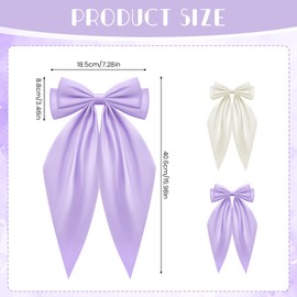 2PCS Big Bow Hair Clips Big Bow Barrettes Chiffon French Bowknot with Long Tail Soft Satin Silky Hair Bows Solid Color French Barrette Hair Fastener Accessories Cute Gifts for Women Girls