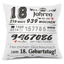 Komoke Birthday Gift 18 for Girls & Boys - Cushion Cover Congratulations on 18th Birthday! - Gifts for 18 Year Old Girls & Boys - Ideas for 18th Birthday - 45 x 45 cm