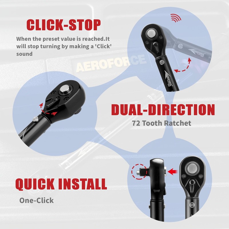 AEROFORCE 1/4 & 3/8 & 1/2-inch Drive Click Torque Wrench,