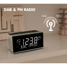 FM & DAB Radio Alarm Clock with USB Charging Port, Bluetooth Stereo Speaker, Headphone Jack, Dual Alarm, Snooze, Dimmable LCD Display iTOMA 3501