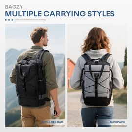 BAGZY Rolltop Backpack for Travel British Airways jet2 Underseat Cabin Bag 40x30x15cm Waterproof Laptop Backpack 17 Inch with Laptop Compartment Lightweight for Men and Women School, Business Gray