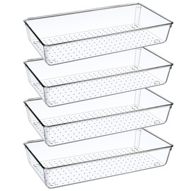 4 Pieces Clear Drawer Organiser, Large 30 cm Dressing Table Drawer Organiser System, Make Up Bathroom Drawer Organiser, for Kitchen, Cosmetics, Desk, Office, Bathroom Drawer