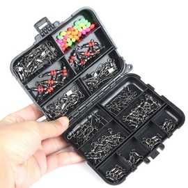 Fishing Swivel Snaps Kit 140pcs/box,Ball Bearing 3 Way Swivel Snap Barrel Triple Swivel Connector Clips and Fishing Beads