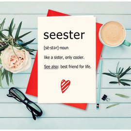 WLWLGLUCK Seester Definition Card - Best Sister, Sister Gifts, Birthday & Christmas Cards