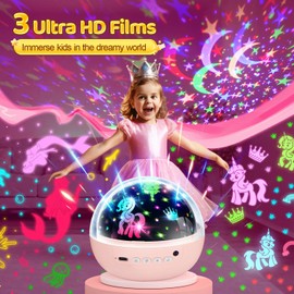 COOLNIGHT Kids Night Light Projector, Remote+3 Timer Unicorn Night Light for Kids,3 Film&93 Effect Toddler Night Light Kids Projector,3 Lightness Nightlight for Kids Room,360° Rotate Baby Night Light