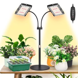 LBW Plant Grow Light, Full Spectrum Dual Heads Desk Plant Light for Indoor Plants, Growing Lamp with 3H/6H/12H Timer, 6-Level Brightness, 3 Lighting Modes, Height Adjustable, Ideal for Indoor Growth