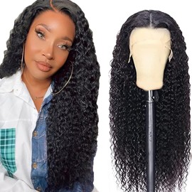 Hxxcoup 1B Natural Black Color Human Hair Wigs Water Wave 13x6 Lace Front Wig with Natural Hairline Wear and Go Glueless Baby Hair No Smell 180% Density for Woman 22 Inch
