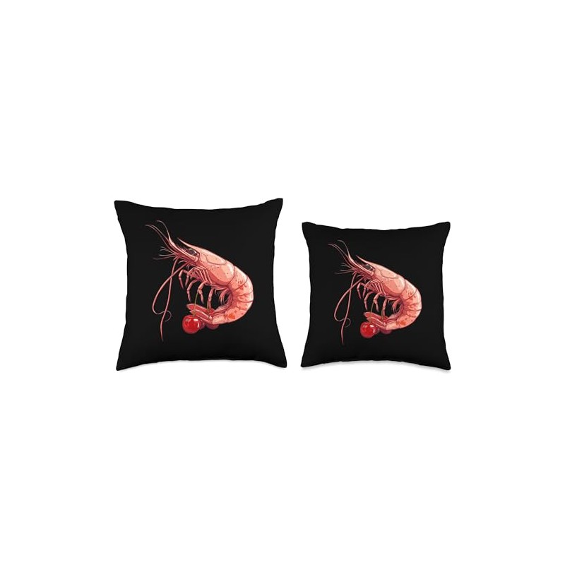 Cherry Shrimp Caricature Throw Pillow
