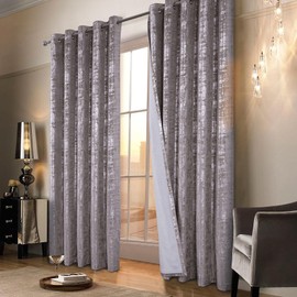 always4u 100% Blackout Soft Velvet Curtains for Bedroom Living Room Thermal Energy Saving 84 Inches Long Luxury Silver Foil Print Drapes 2 Panels Champagne