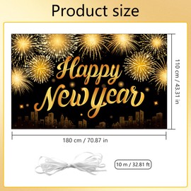 New Year's Eve Decoration 2025 Happy New Year Banner, New Year Background Banner, Black Gold, Extra Large Fabric New Year's Eve Banner, Decoration New Year's Eve Party 2025 for New Year Indoor and