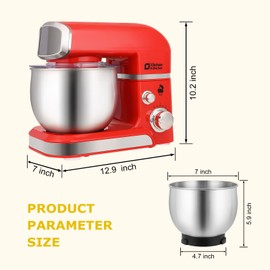 Stand Mixer, Kitchen in the box 3.2Qt Small Electric Food Mixer,6 Speeds Portable Lightweight Kitchen Mixer for Daily Use with Egg Whisk,Dough Hook,Flat Beater (Red)