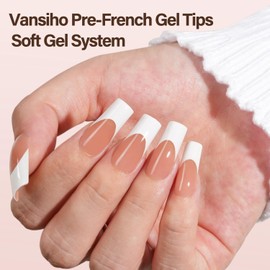 Vansiho French Gel Nail Tips, 150Pcs Long Square Brown Gel Nail Tips, French Tips Press on Nails, French Square 3 in 1 Pre-French Gel Tips, Fake Nails for Nail Art DIY 15 Sizes