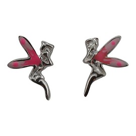 Touch Jewellery 925 Sterling Silver Pink Winged Tinkerbelle Fairy Stud Earrings