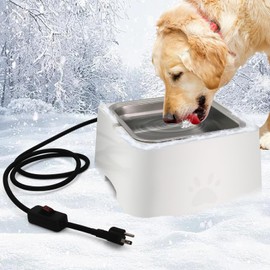 Heated Water Bowl for Dog & Cat, 3.2L Outdoor Animal Heated Waterer Bowl with Removable Stainless Bowls, for Dogs, Cats, Chickens, Rabbit, Birds, Provide Non Freezing Water (White, Large)