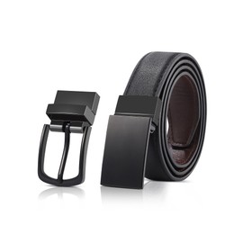 Monopa Kids Boys Reversible Belt for Dress Pants with Two Rotative Buckles, Black Buckle-Black/Coffee,100cm