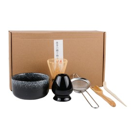 6PCS Matcha Whisk Set,Matcha Bowls and Bamboo Matcha Whisk,Matcha Spoon,Matchascoop,Sifter,Matcha Whisk Holder,13 OZ,Matcha Kit for Matcha Tea Ceremony (Black)