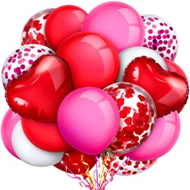 Pfylinqo Valentine's Day Party Arch and Garland Balloons Kit, 145pcs Pink Red White Latex Balloons and Red Heart-Shape Mylar Foil Balloons for Valentine's Wedding Engagement Love for Mom Party