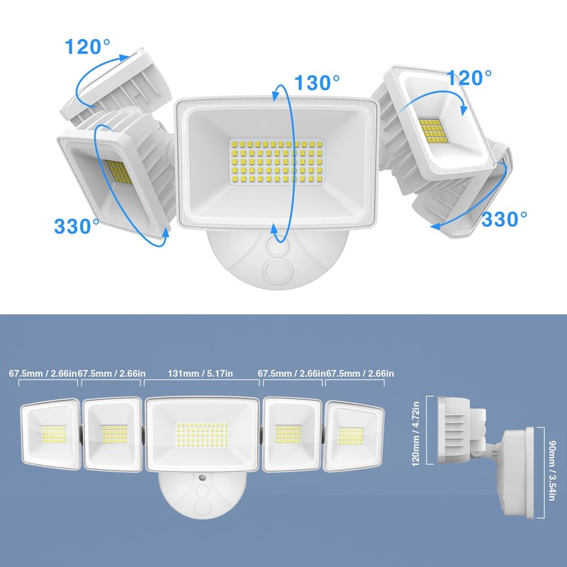 SZPOWER 120W Outdoor LED Flood Light, 5 Heads Exterior Security