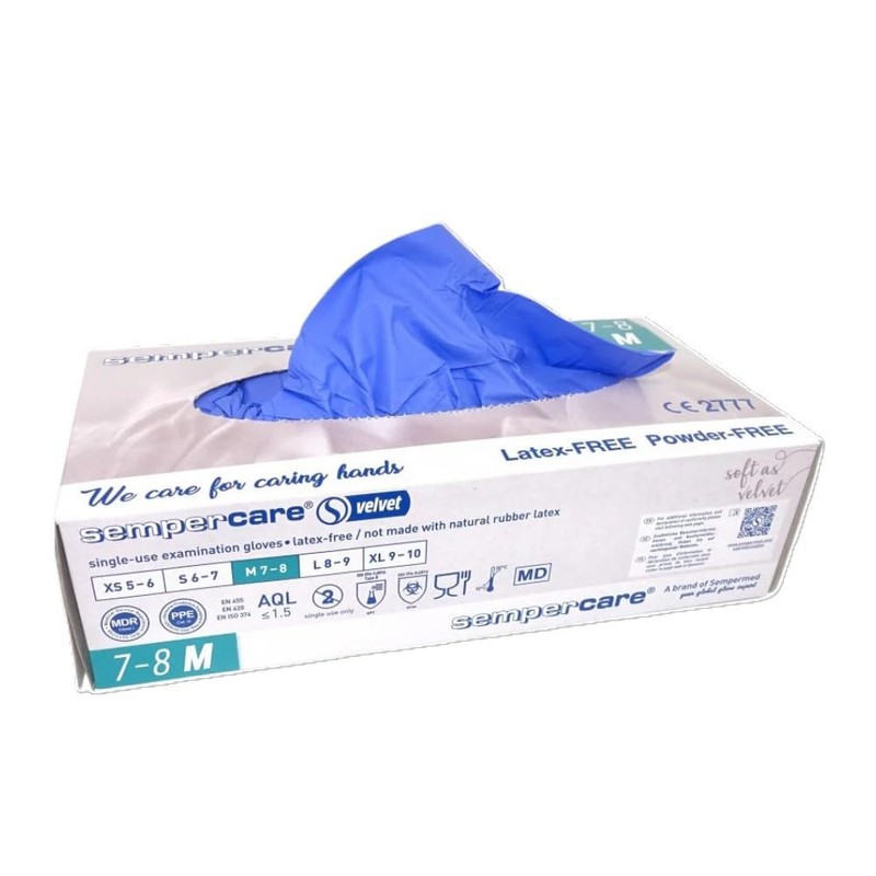 Sempercare Velvet - Guantes de nitrilo (talla M), color azul