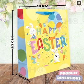 AKH® Easter Gift Bag | 23CM x 18CM x 10CM | Medium Easter Bunny Themed Gift Bag with Handles | Perfect for Treats, Egg Hunts & Party Favors | Happy