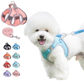 KUVEELA PET Harness Lead Set for Small Dogs and Cats, Medium-Sized Dogs, Towing Rope, Bib, Torso, Dog Wear, Includes Reflective Light Strips, Mesh, Stylish, Adjustable, Walking, Easy to Put on and