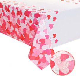 Joyfol Day Valentines Tablecloth Square，Red Heart Polyester Fabric Table Cloth，Washable Easy Care Reusable Table Cover，Anniversary Party Table Decoration for Dining Party（54x54 Inches）