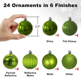 Lime Green 2.5" Christmas Balls Christmas Tree Decoration Ornaments Shatterproof Hanging Balls for Birthday St. Patrick's Day Easter Mardi Gras Holiday Wedding Decorations Set of 24pcs