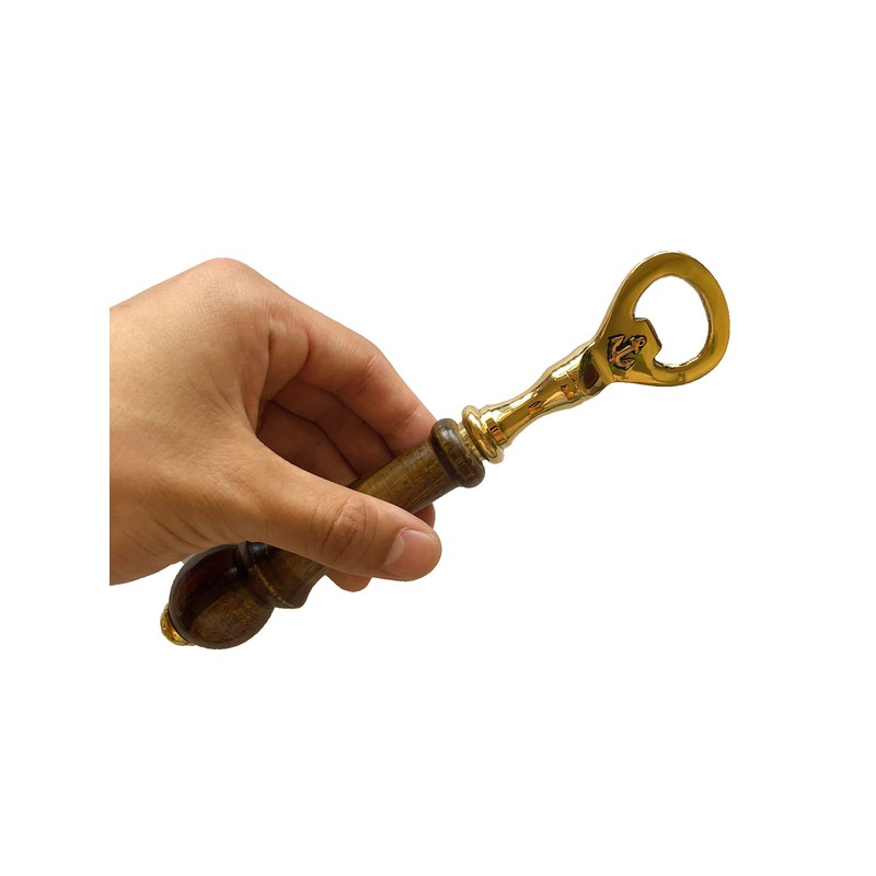 Sea-Club Bottle Opener Brass & Wood Height 18 cm Maritime