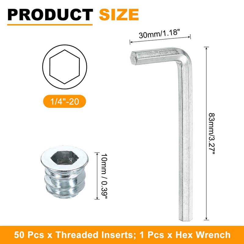 sourcing map 50 Pcs Threaded Insert for Wood, 1/4" -