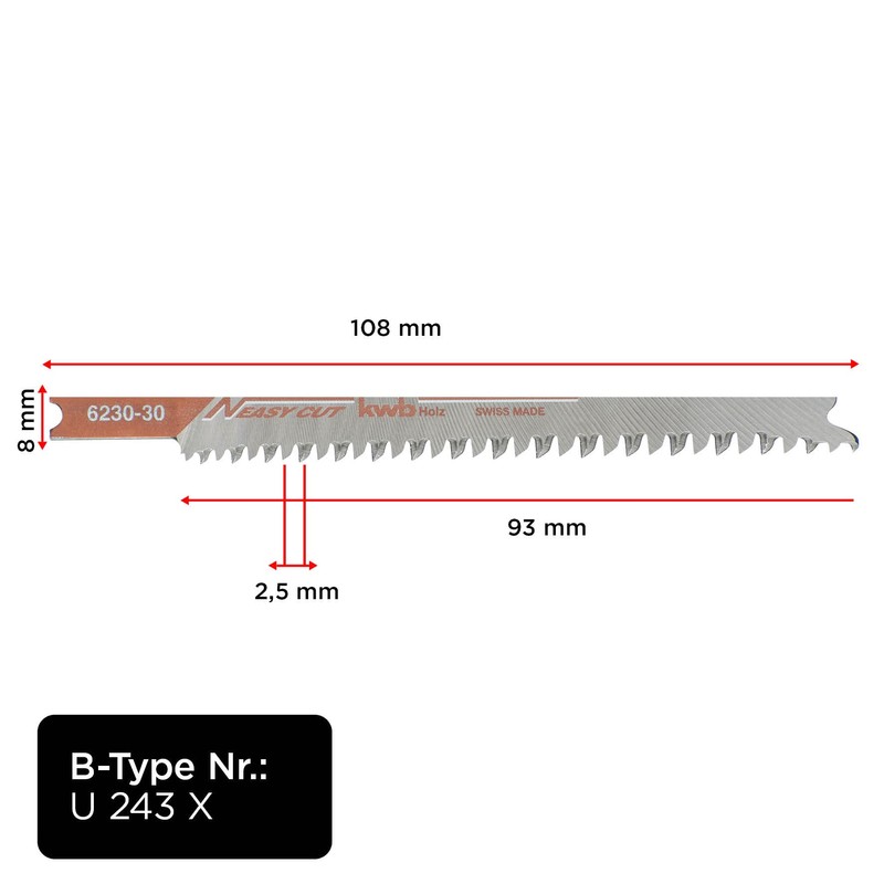 KWB Easy Cut 6230-30 Sabre Saw Blades, Woodworking, Universal Shaft