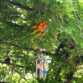BVLFOOK Sun with Flame Wind Chime for Outside Garden Decoration, Aluminum Tubes with Star Shape Suncatcher, Wind Chimes Hanging for Porch Patio Balcony Decor, 37 Inch