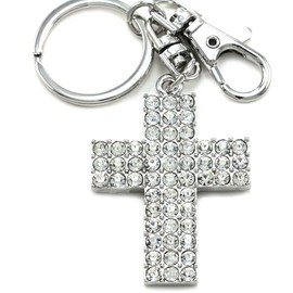 Soulbreezecollection Christian Cross Dangle Clear Rhinestones Fashion Keychain Key Ring Charm