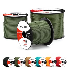Brotree Paracord 3 mm 30 m 100% Nylon Rope Cord Type II Paracord 425 with 3 Cores for Survival, Outdoor, Bracelet, Crafts, Breaking Load 192 kg (Army Green)